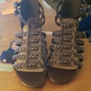 Cato Strapy Brown Braided 1" heeled Sandal Size 9